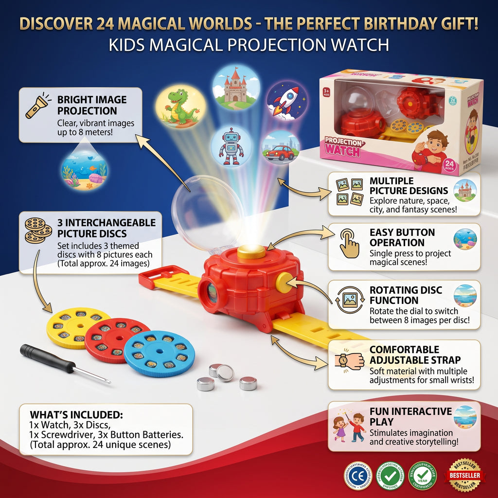 Kids Projection Watch | Cartoon Image Projector Watch with 3 Picture Discs