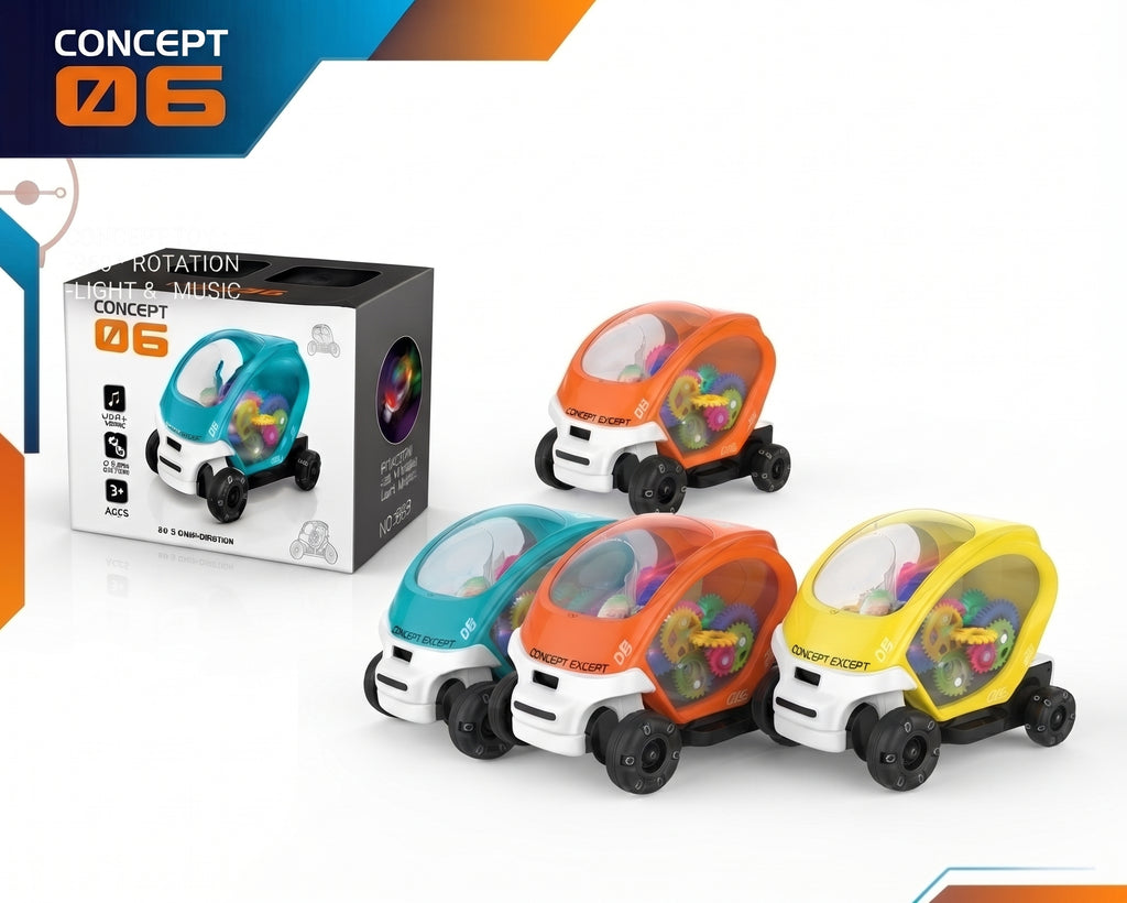 Concept 06 360° Rotation Toy Car with Lights & Music – Omni-Directional Gear Vehicle