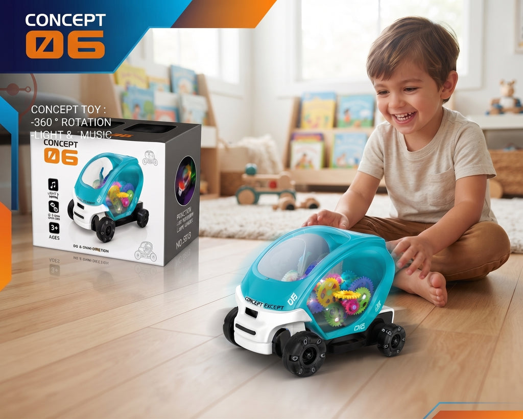 Concept 06 360° Rotation Toy Car with Lights & Music – Omni-Directional Gear Vehicle