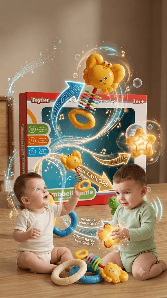 Taylor Dumbbell Rattle New Edition – Infant Teething and Sensory Rattle Toy Set for Babies (3+ Months)