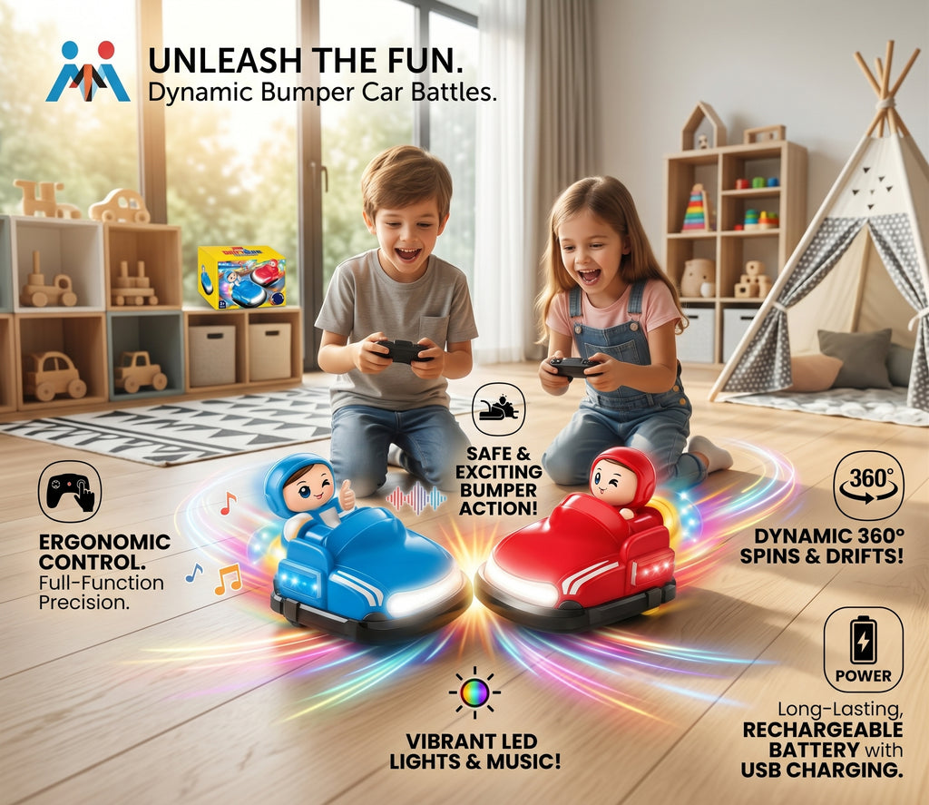 Interactive RC Bumper Car Set with 360° Spin, Lights & Music