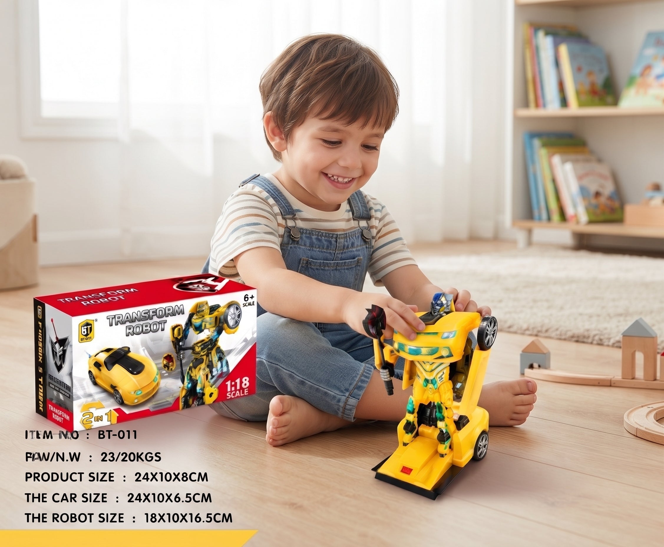 2-in-1 Transforming Construction Vehicle Robot Toy – Yellow Kids Action Playset
