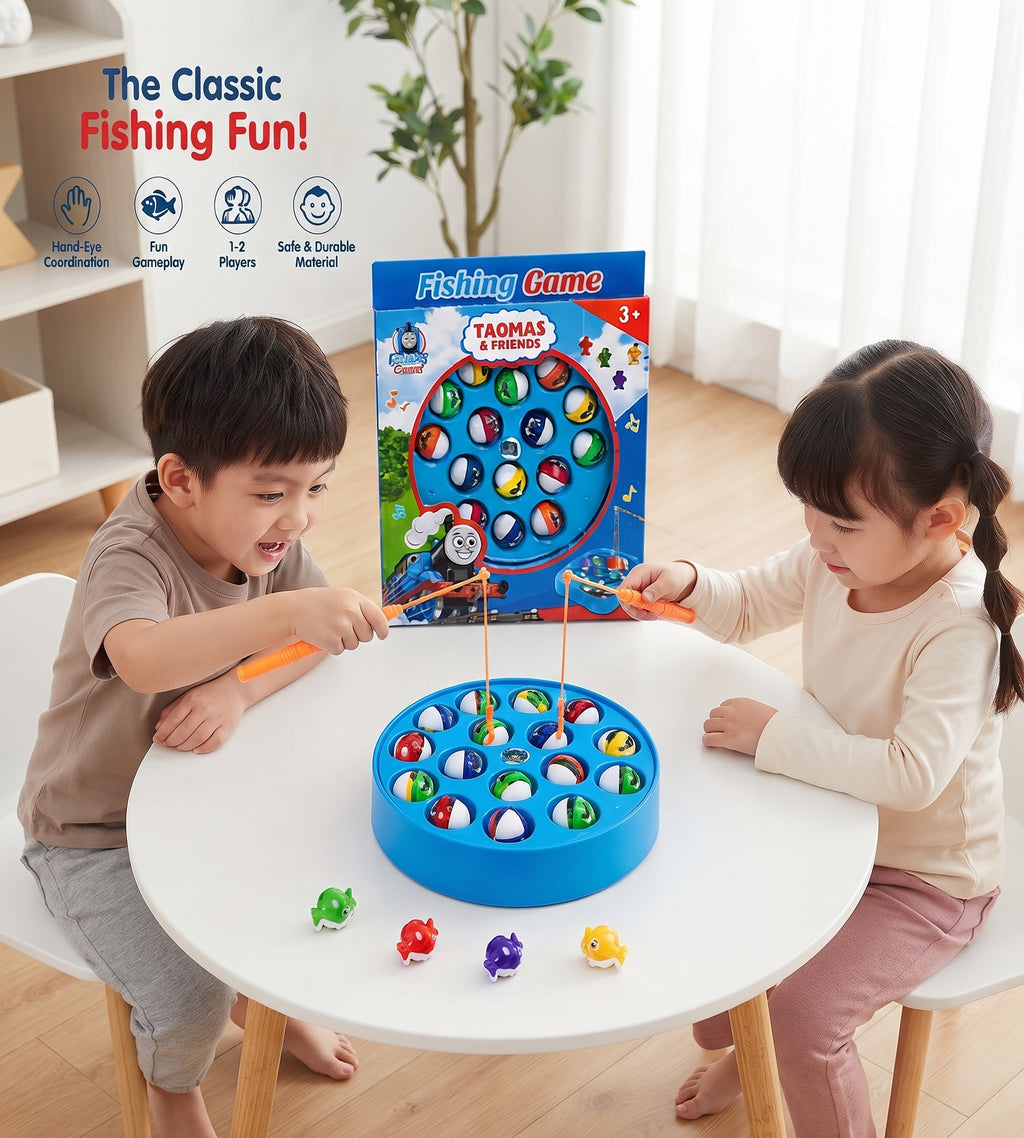 Kids Fishing Game Set - Rotating Electric Fishing Board with Magnetic Rods for 1-2 Players