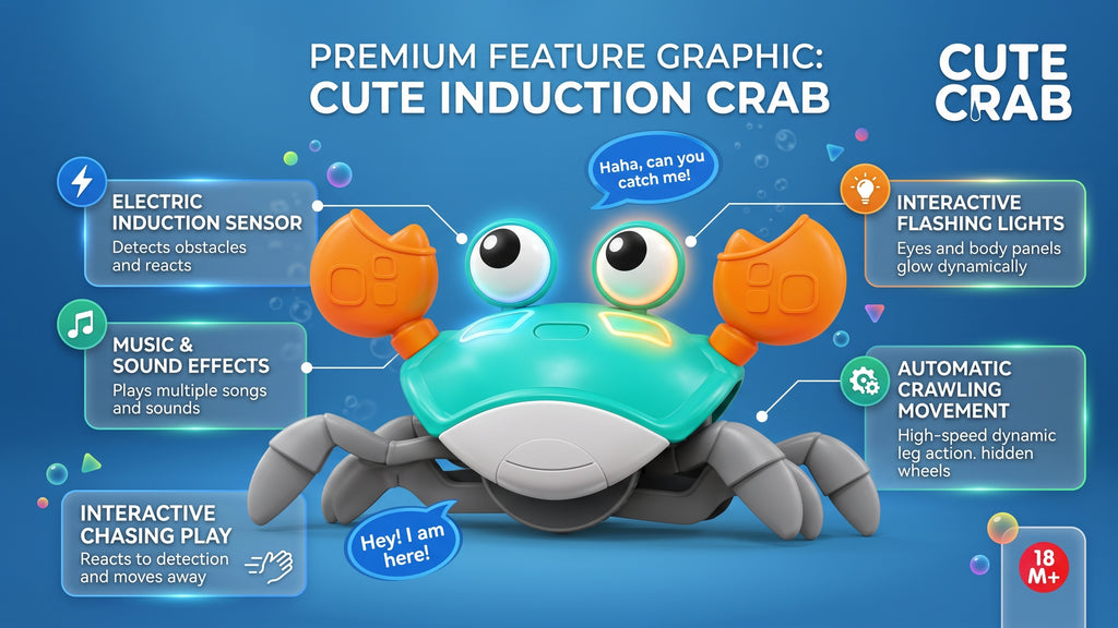 Interactive Crawling Cute Crab Toy with Electric Induction, Lights & Music (18M+)