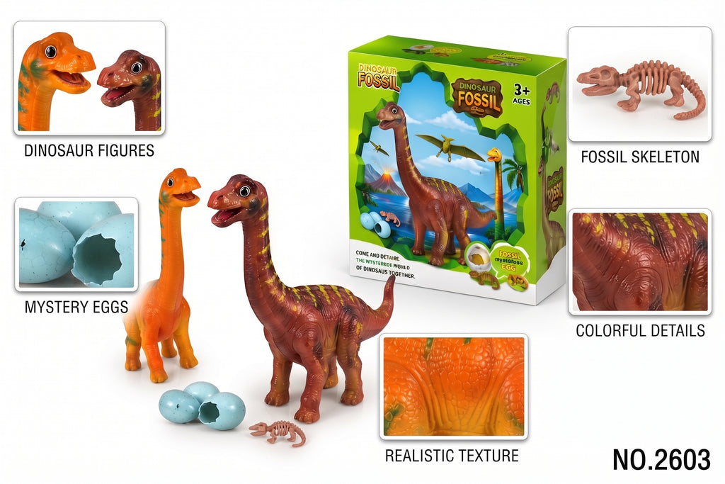 Dinosaur Fossil Egg Toy Set – Prehistoric Brachiosaurus Figures with Fossil Skeletons, Hatching Mystery Eggs, and Display Box for Kids Age 3+