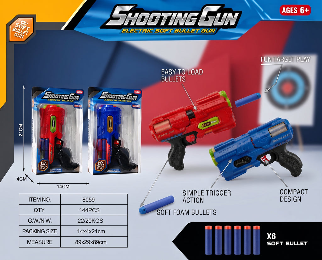 Soft Bullet Toy Gun for Kids – Foam Dart Blaster with 6 Soft Bullets