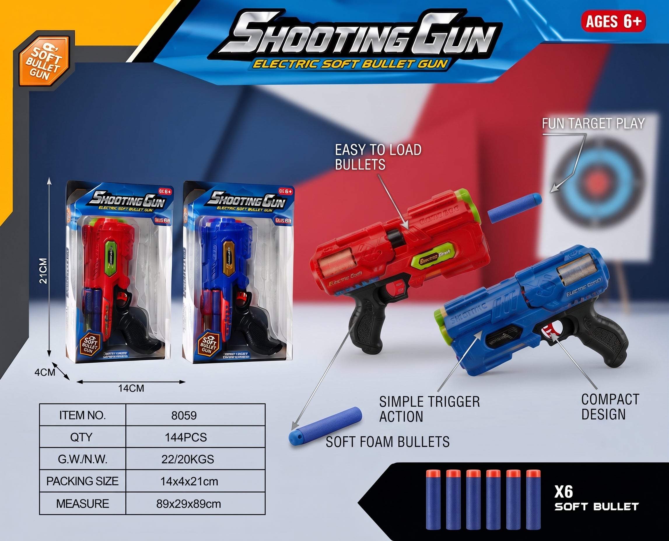 Soft Bullet Toy Gun for Kids – Foam Dart Blaster with 6 Soft Bullets