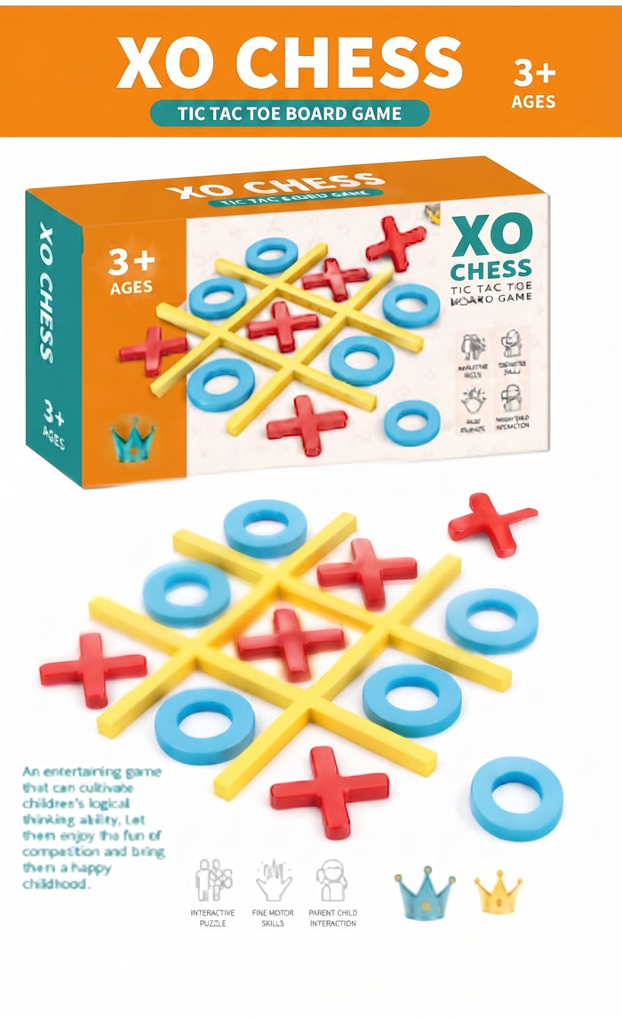 XO Chess Tic Tac Toe Board Game with Crown Rewards - Interactive Educational Puzzle & Strategy Toy for Kids