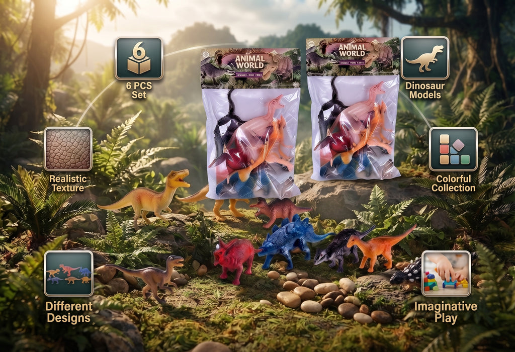Jungle Team Series Dinosaur Model Set – 6 PCS Realistic Dinosaur Toys for Kids