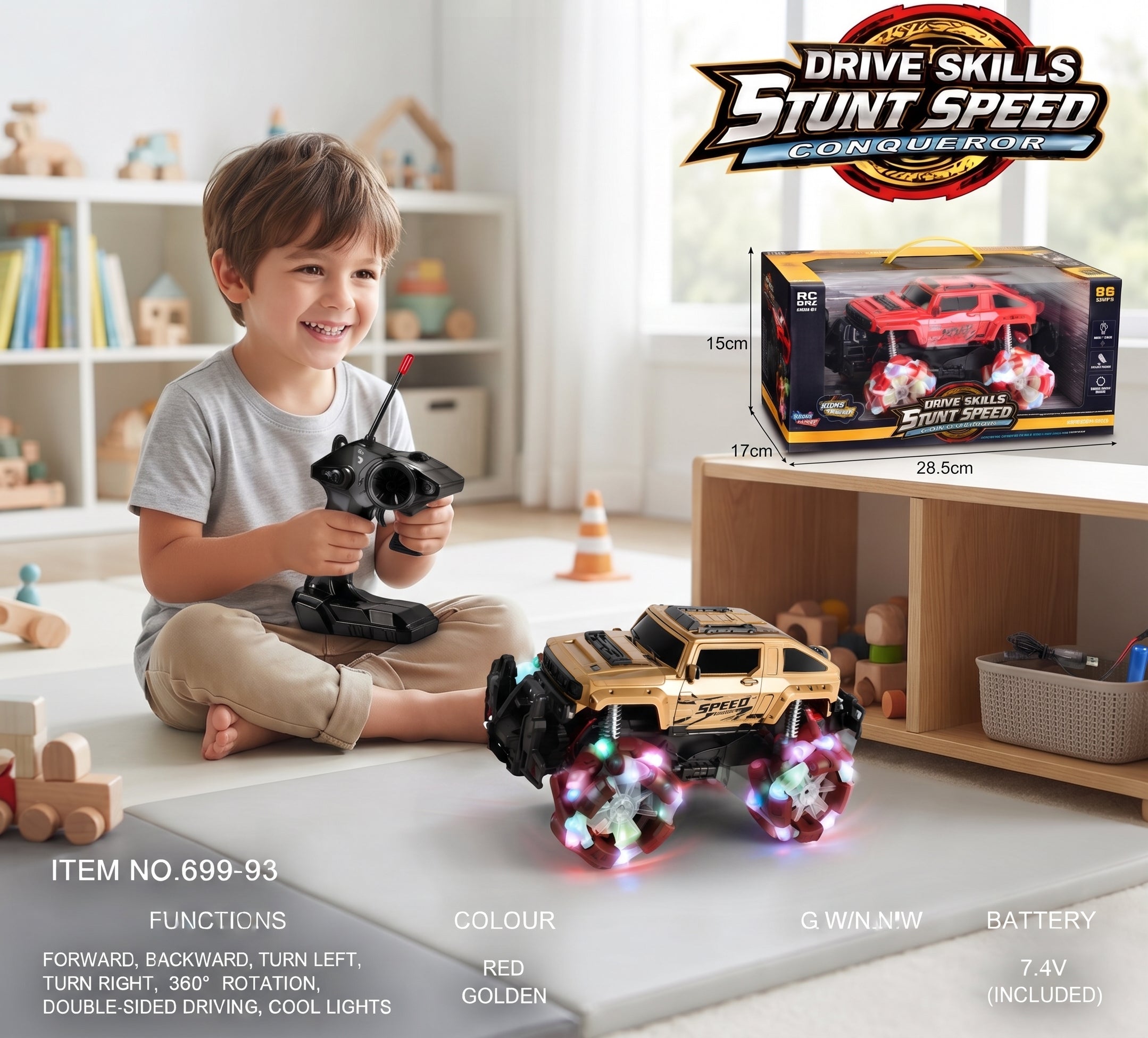 Drive Skills RC Stunt Car – 2.4GHz Double-Sided 360° Rotating Remote Control Car