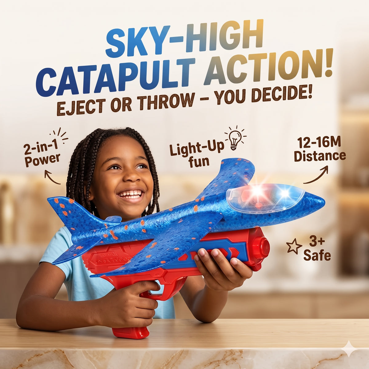 AIRCRAFT Super Glider Foam Airplane Toy with Launcher | LED Light Flying Plane for Kids
