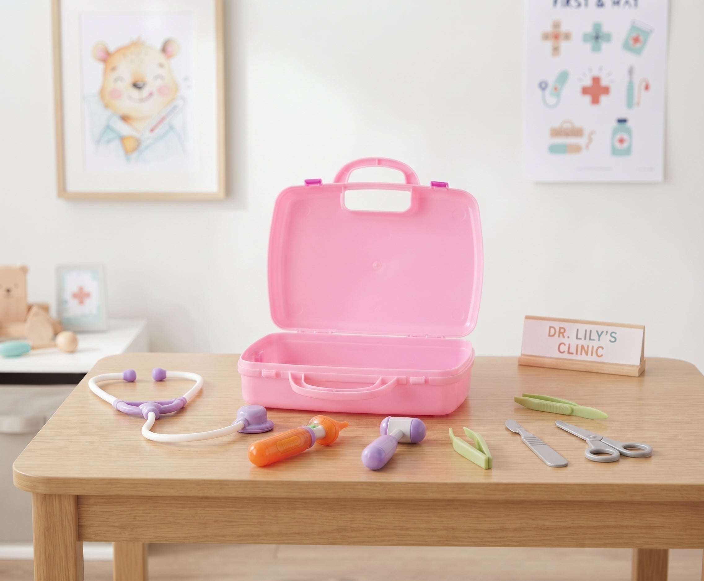 Kids Doctor Medical Play Set with Portable Pink Carrying Case