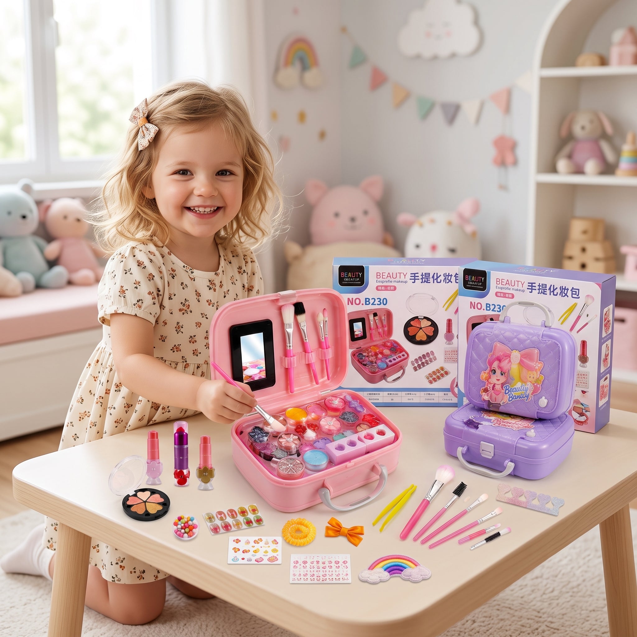 Kids Beauty Makeup Kit | Pretend Play Makeup Set with Carry Case, Brushes & Accessories