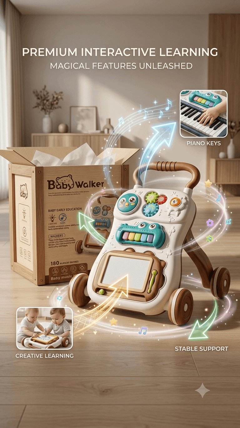 Baby Music Walker – Multi-Functional Early Education Walkers with Piano Keys, Lighting, Music, and Drawing Board (NO:955)