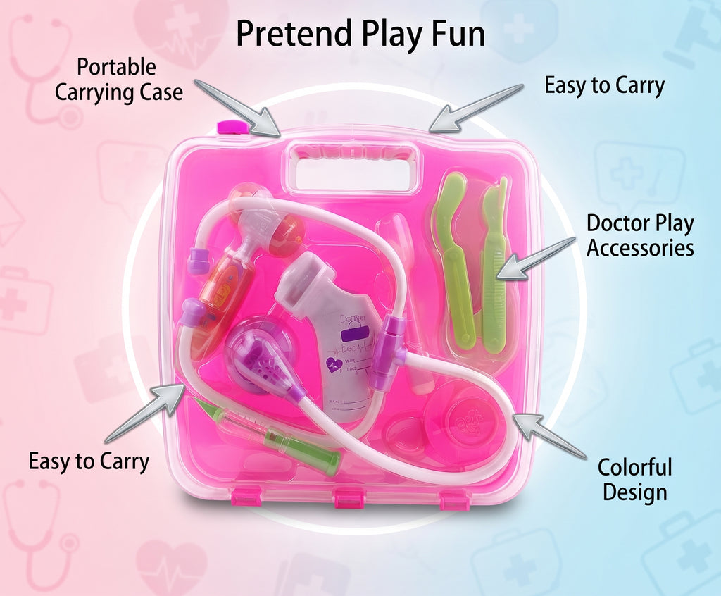 Kids Doctor Medical Play Set with Portable Pink Carrying Case