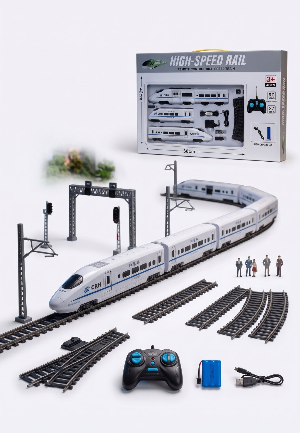 Remote Control High-Speed Rail Train Set with Tracks – Rechargeable Kids Toy