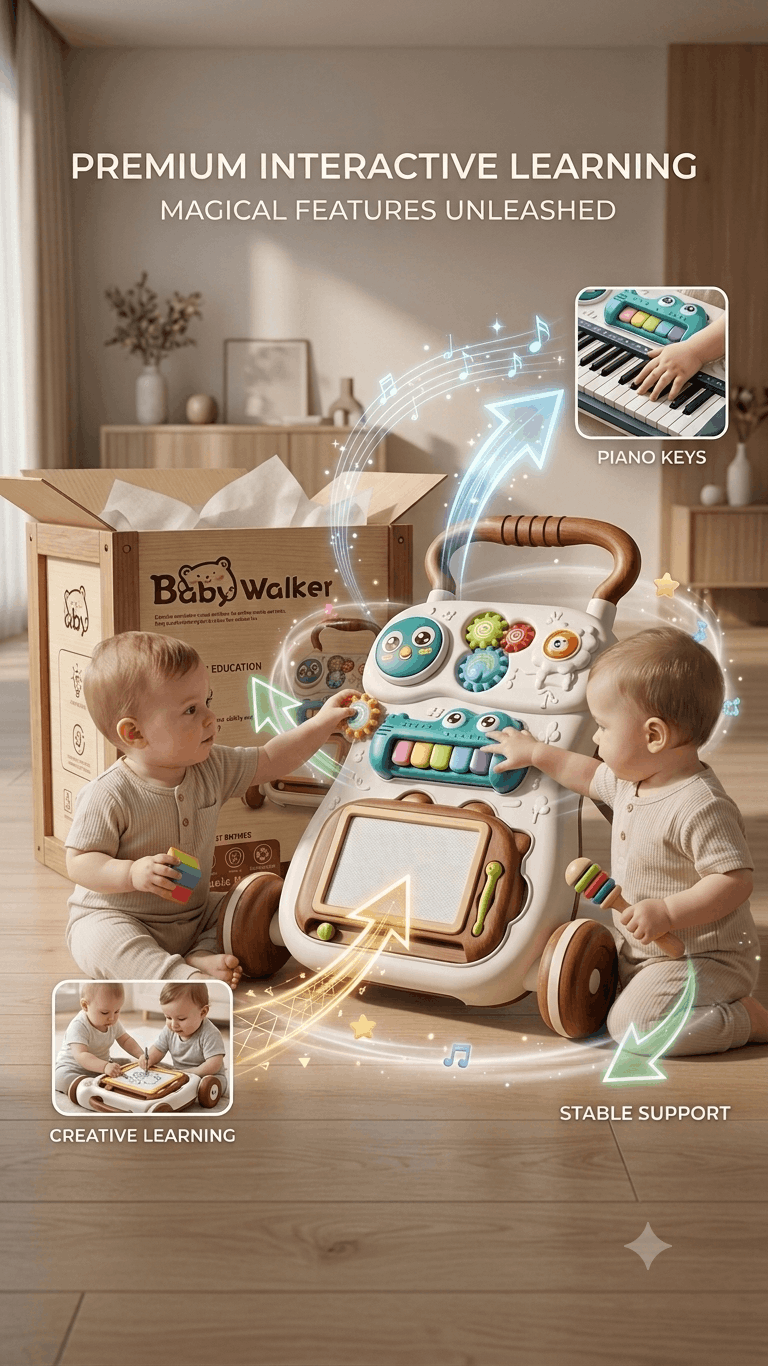 Baby Music Walker – Multi-Functional Early Education Walkers with Piano Keys, Lighting, Music, and Drawing Board (NO:955)