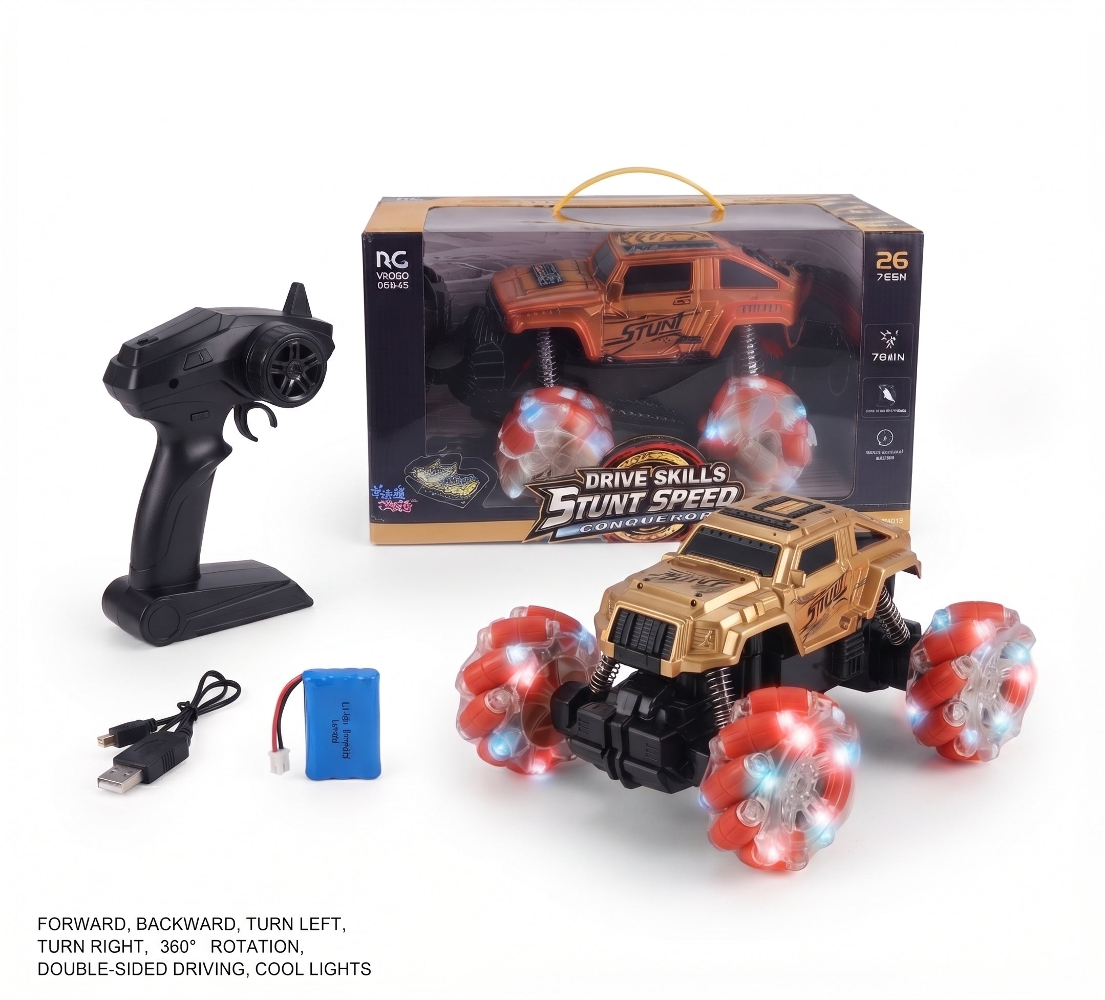 Drive Skills RC Stunt Car – 2.4GHz Double-Sided 360° Rotating Remote Control Car