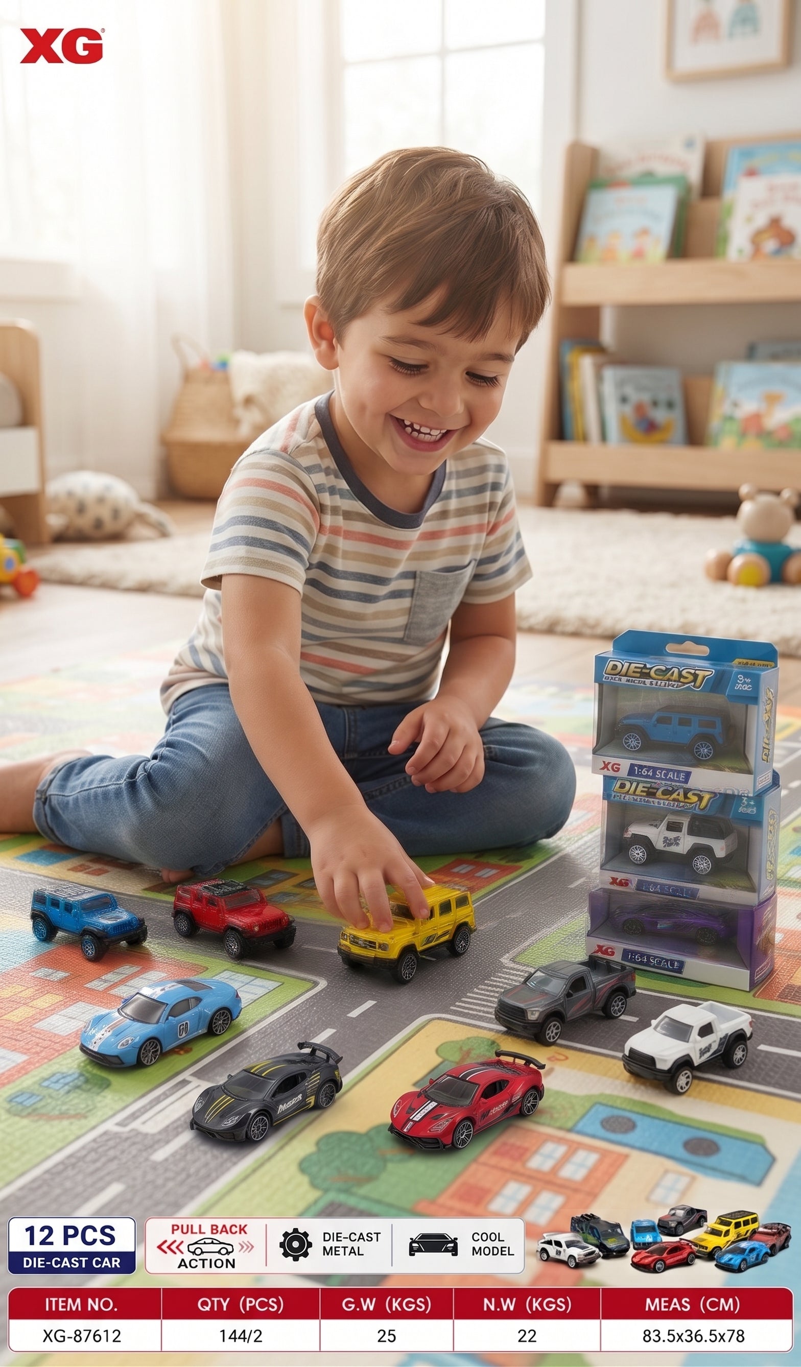 12 PCS Die-Cast Metal Car Set – 1:64 Scale Pull-Back Toy Car Collection