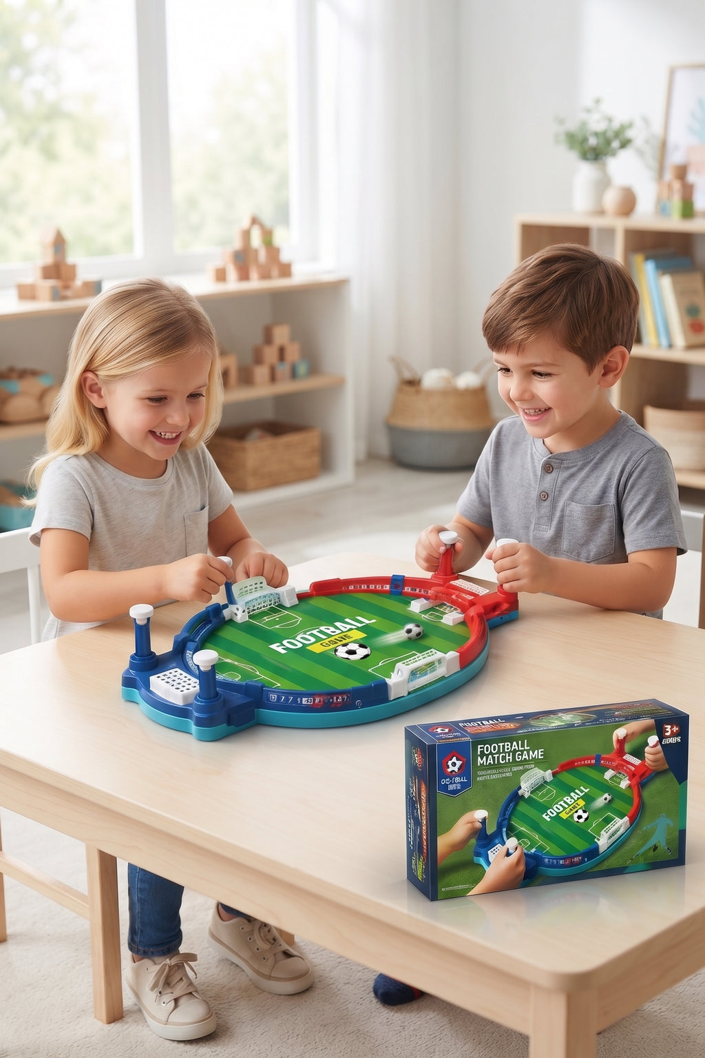 Tabletop Football Match Game - 2-Player Interactive Soccer Arena Toy with Easy Control Handles, Score Keeper, and 2 Balls for Kids