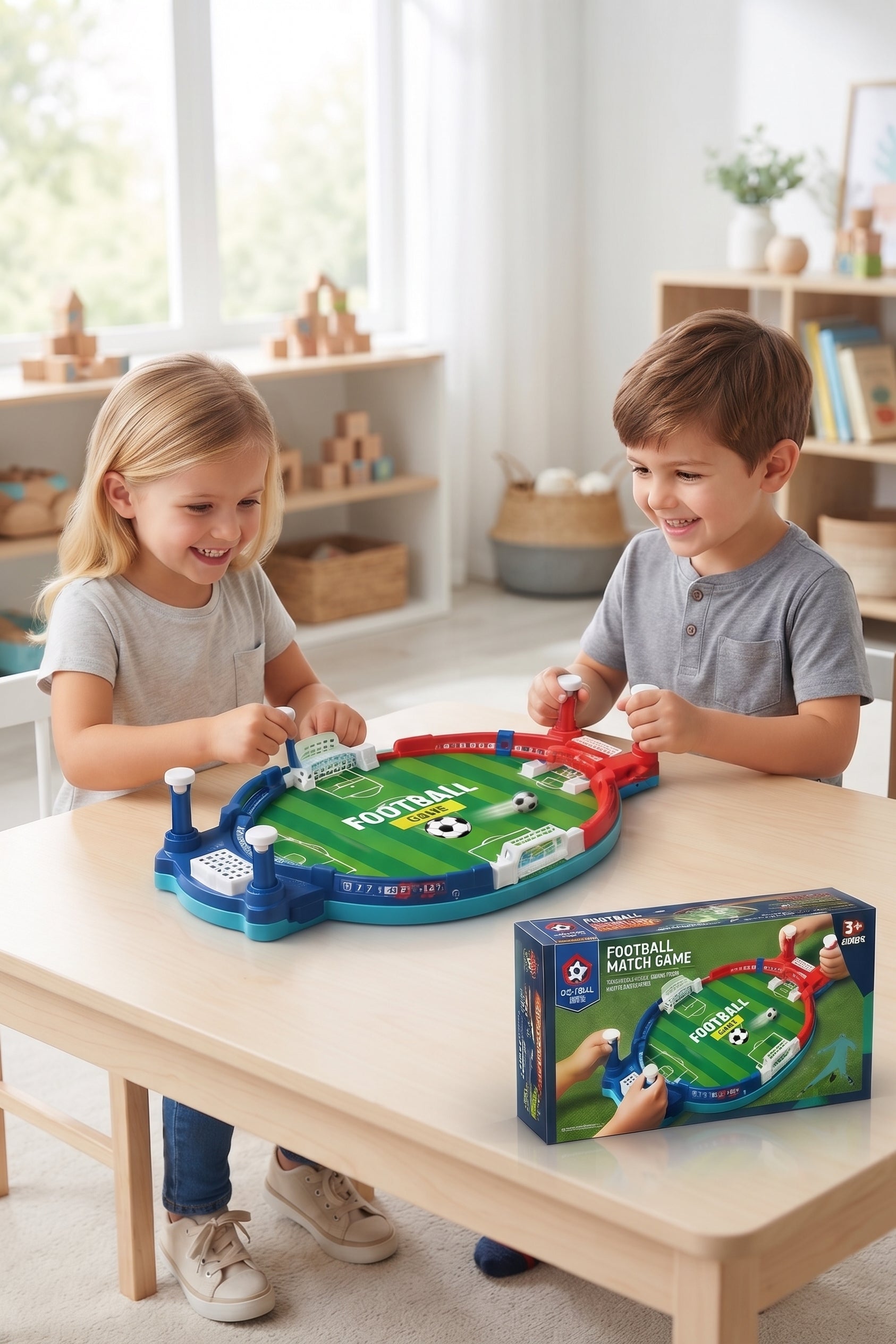Tabletop Football Match Game - 2-Player Interactive Soccer Arena Toy with Easy Control Handles, Score Keeper, and 2 Balls for Kids