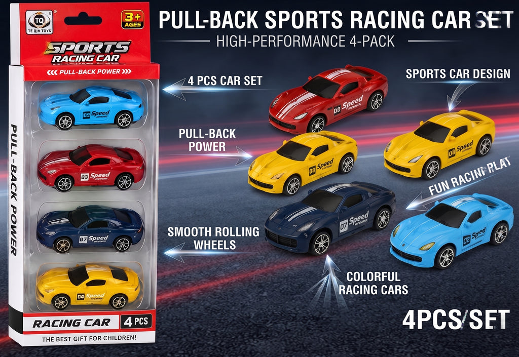 3 PCS Pull-Back Sports Racing Car Set – High-Performance Friction-Powered Die-Cast Style Vehicles with Smooth Wheels and Display Gift Box for Kids Age 3+
