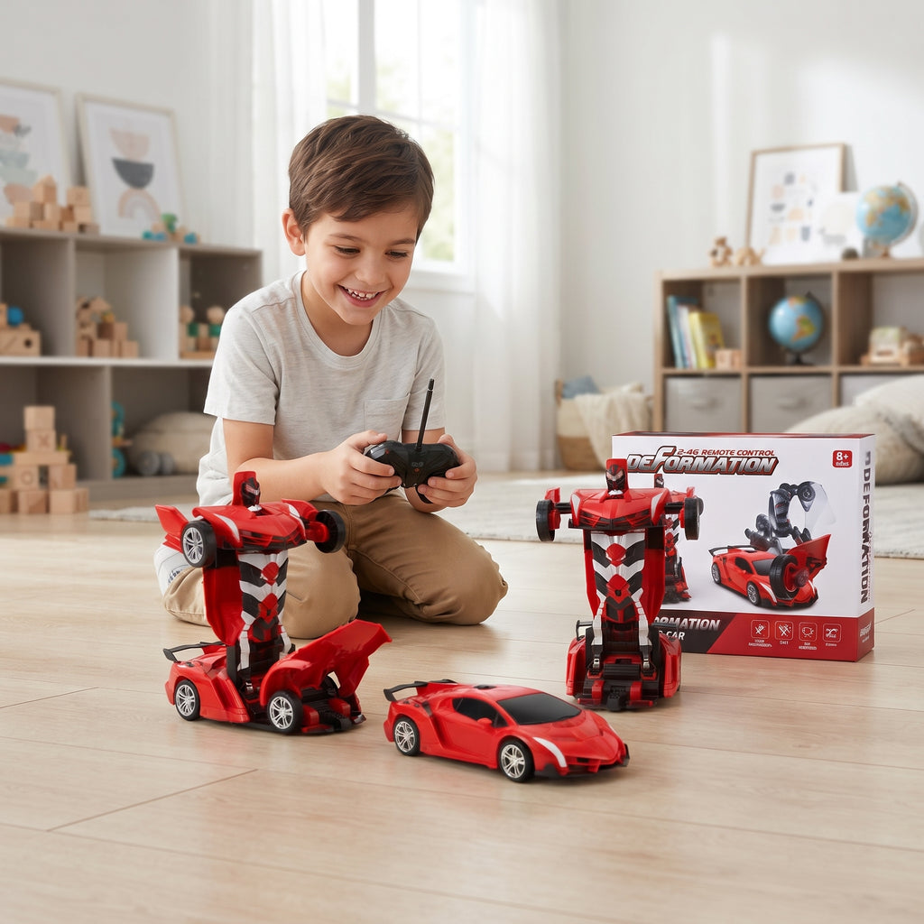 2.4G Remote Control Transforming Robot Car | One-Key Deformation RC Sports Car Toy for Kids
