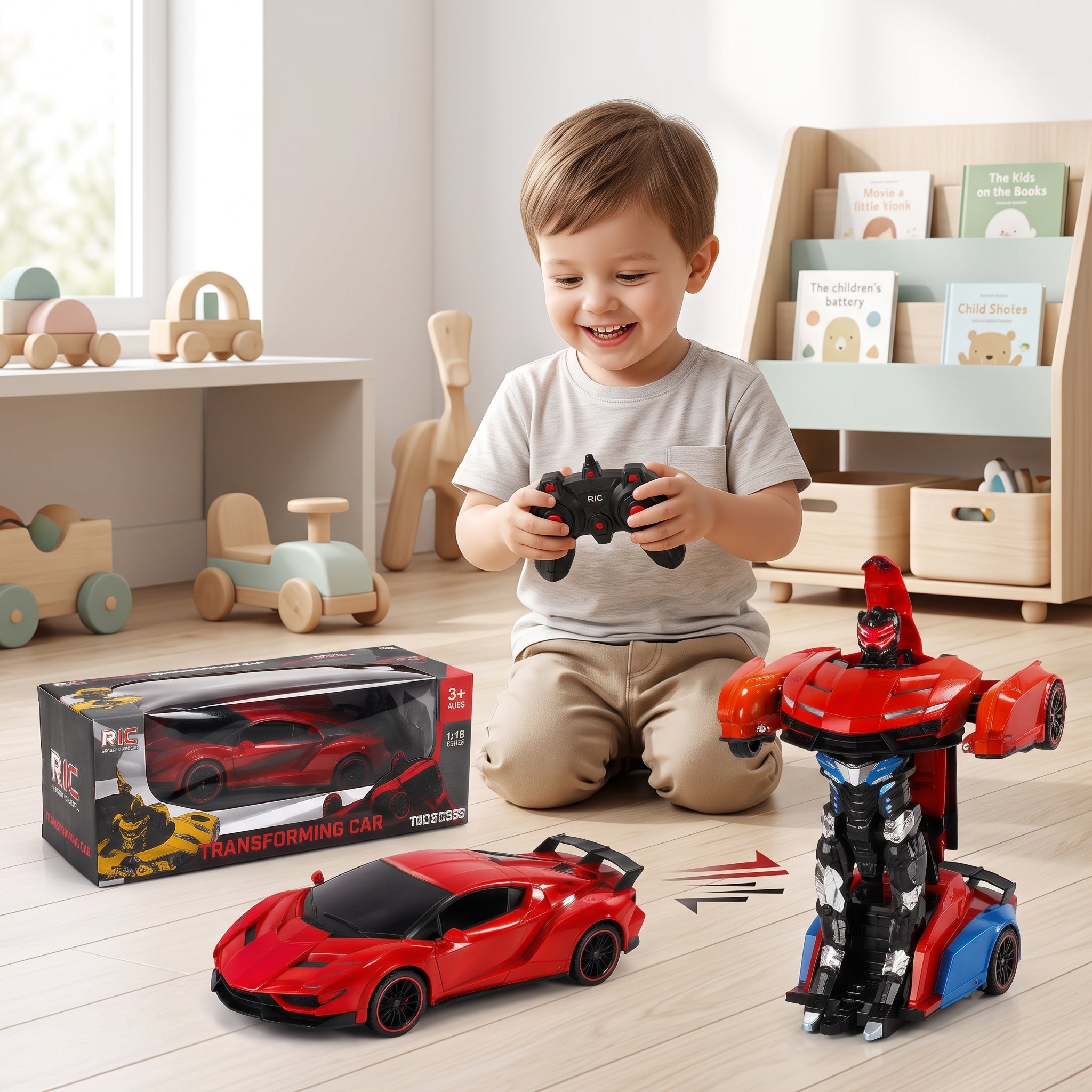 Remote Control Transforming Robot Car | 1:18 Scale Rechargeable RC Car and Robot Toy