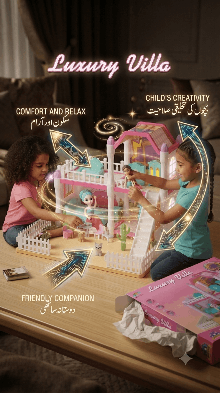 Luxury Villa 3-in-1 DIY Dollhouse Building Toy – 103-Piece Pretend Play Castle Set with Mini Figures and Furniture for Kids (3+ Years)