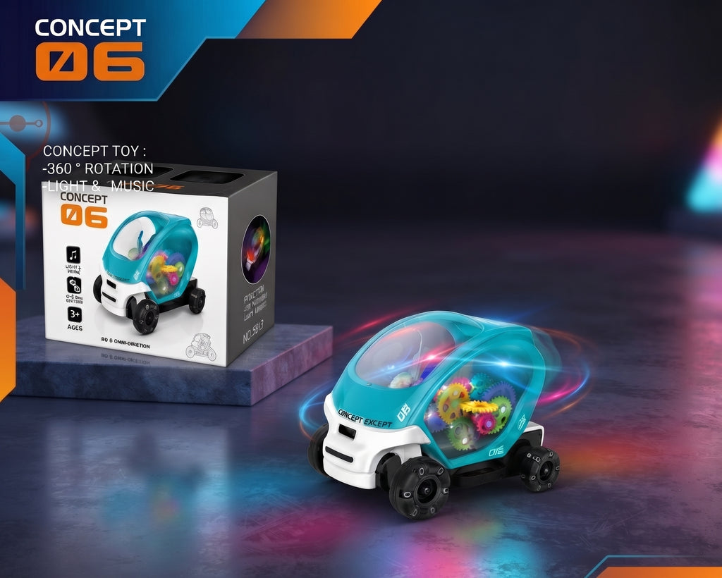 Concept 06 360° Rotation Toy Car with Lights & Music – Omni-Directional Gear Vehicle