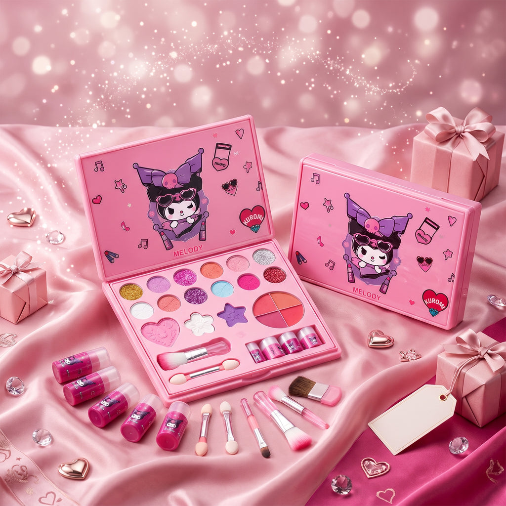 Kids Pink Makeup Kit | Cute Foldable Makeup Palette Set with Brushes & Colorful Makeup Shades