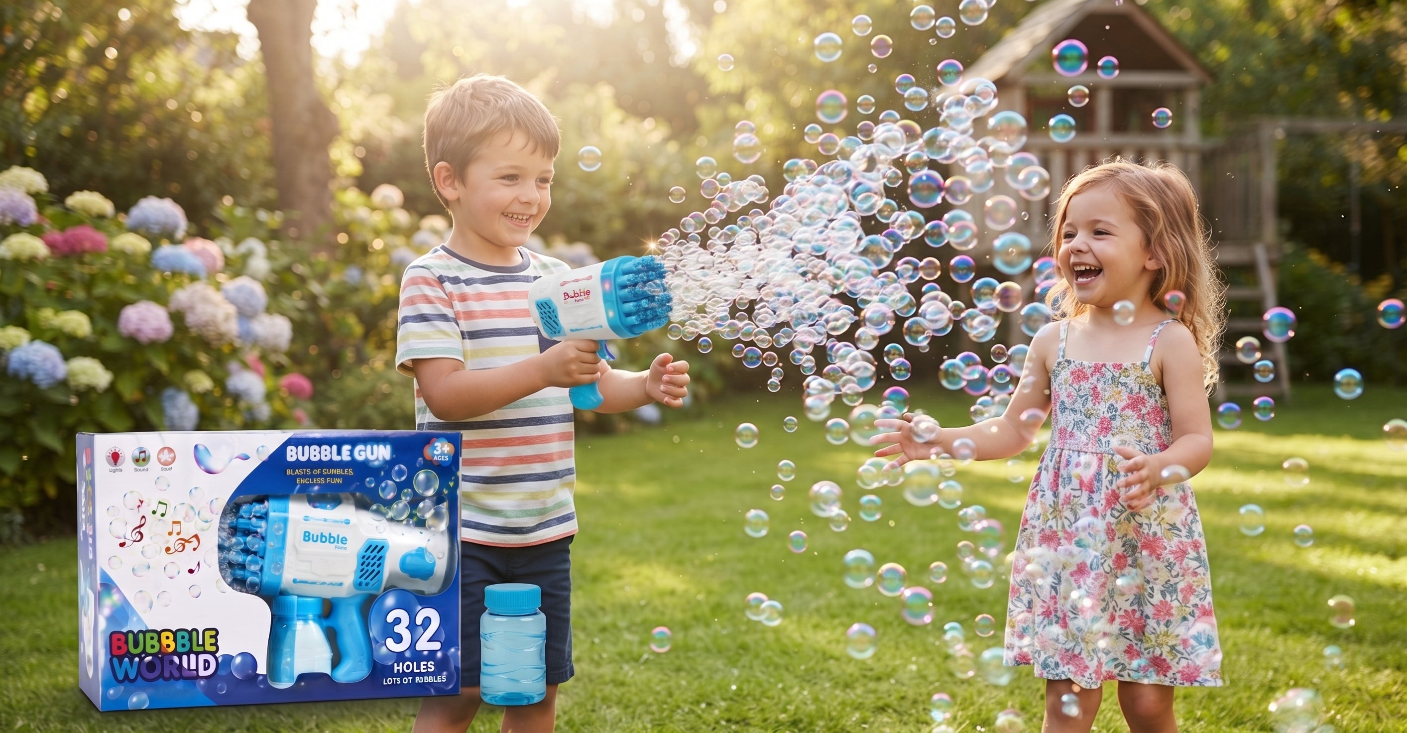32 Holes Automatic Bubble Gun for Kids – Bubble Blaster with Lights & Sound