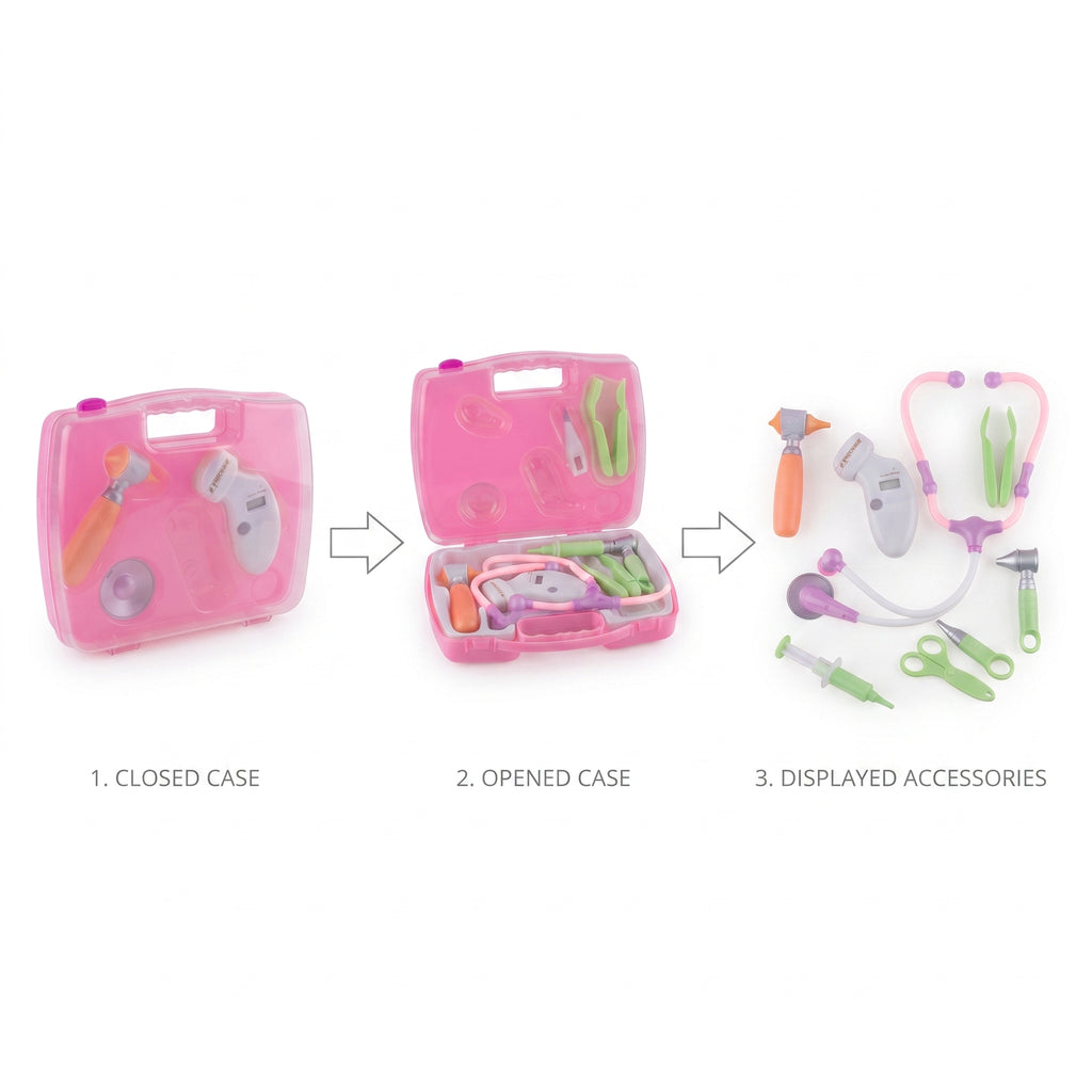Doctor Pretend-Play Kit – Portable Pink Medical Case with Stethoscope & Tools