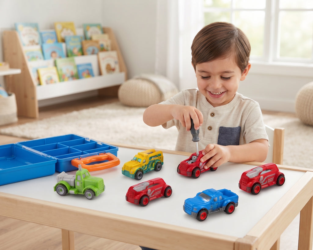 DIY 101 5PCS Toy Vehicle Set with Carrying Case – Creative Kids Car Playset