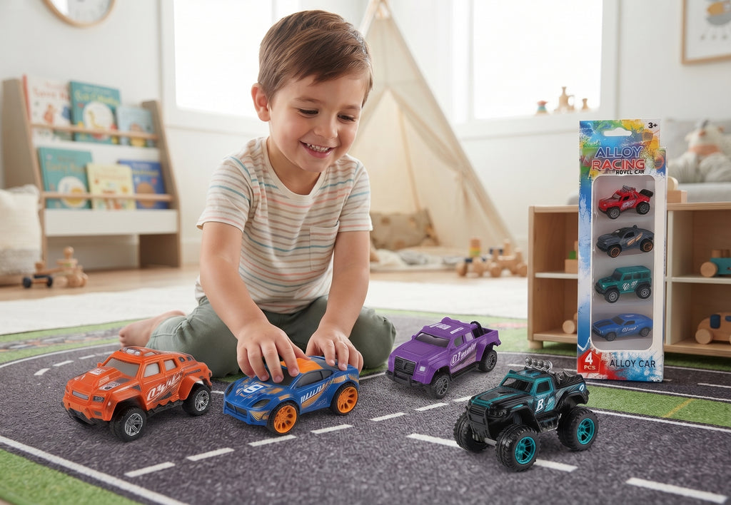 4PCS Alloy Racing Model Car Set – Colorful Die-Cast Toy Cars for Kids