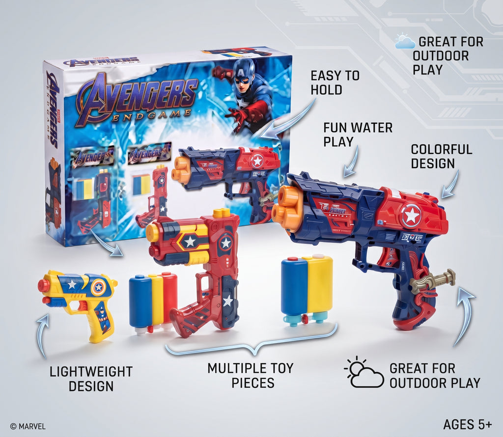 Superhero Action Toy Set – Movie-Inspired Water Blaster Set with Multiple Blasters, Water Tanks, and Iconic Hero Design for Kids Age 5+