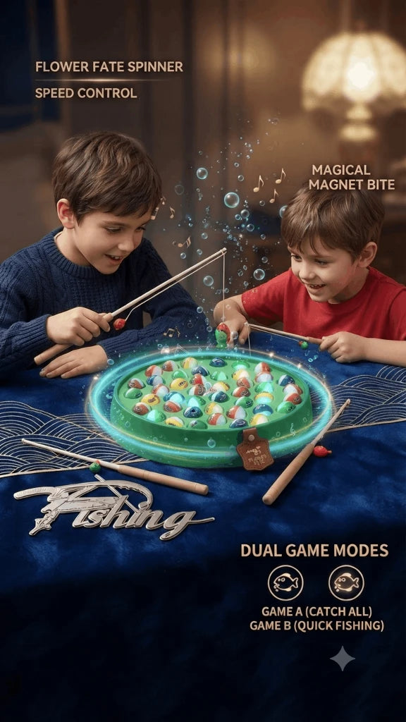 Big Fishing Game Set – 43-Piece Electronic Rotating Board Game with Catch All & Quick Fishing Modes for Kids (3+ Years)