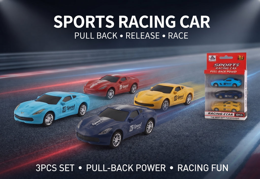 3 PCS Pull-Back Sports Racing Car Set – High-Performance Friction-Powered Die-Cast Style Vehicles with Smooth Wheels and Display Gift Box for Kids Age 3+