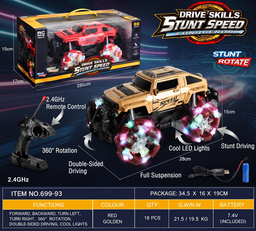 Drive Skills RC Stunt Car – 2.4GHz Double-Sided 360° Rotating Remote Control Car