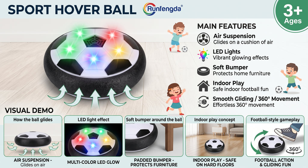 Runfengda Sport Hover Ball: Indoor LED Soccer Disc for Kids (Ages 3+)