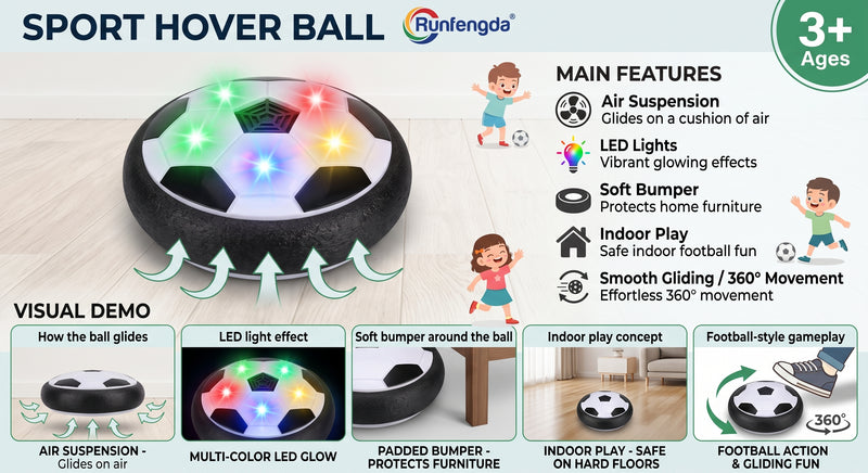 Runfengda Sport Hover Ball: Indoor LED Soccer Disc for Kids (Ages 3+)