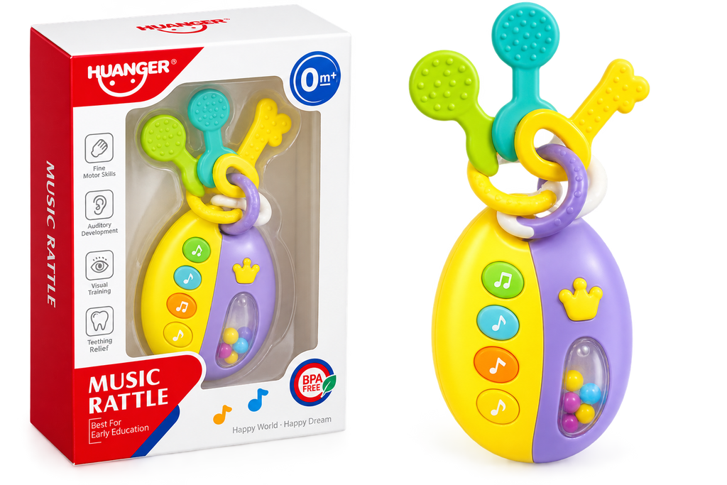 Musical Rattle Toy for Babies – Baby Teether with Music Buttons, Colorful Beads & Sensory Learning Toy