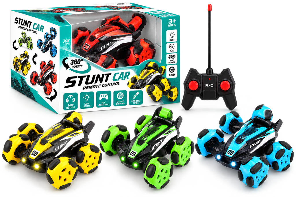 Remote Control Stunt Car for Kids – 360° Rotating 4WD RC Car with LED Lights, Double-Sided Drive & All-Terrain Wheels