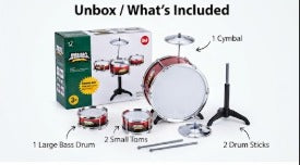 Kids Musical Drum Set for Children – 3+ Years, Red Toy Drum Kit with Cymbal & Drum Sticks