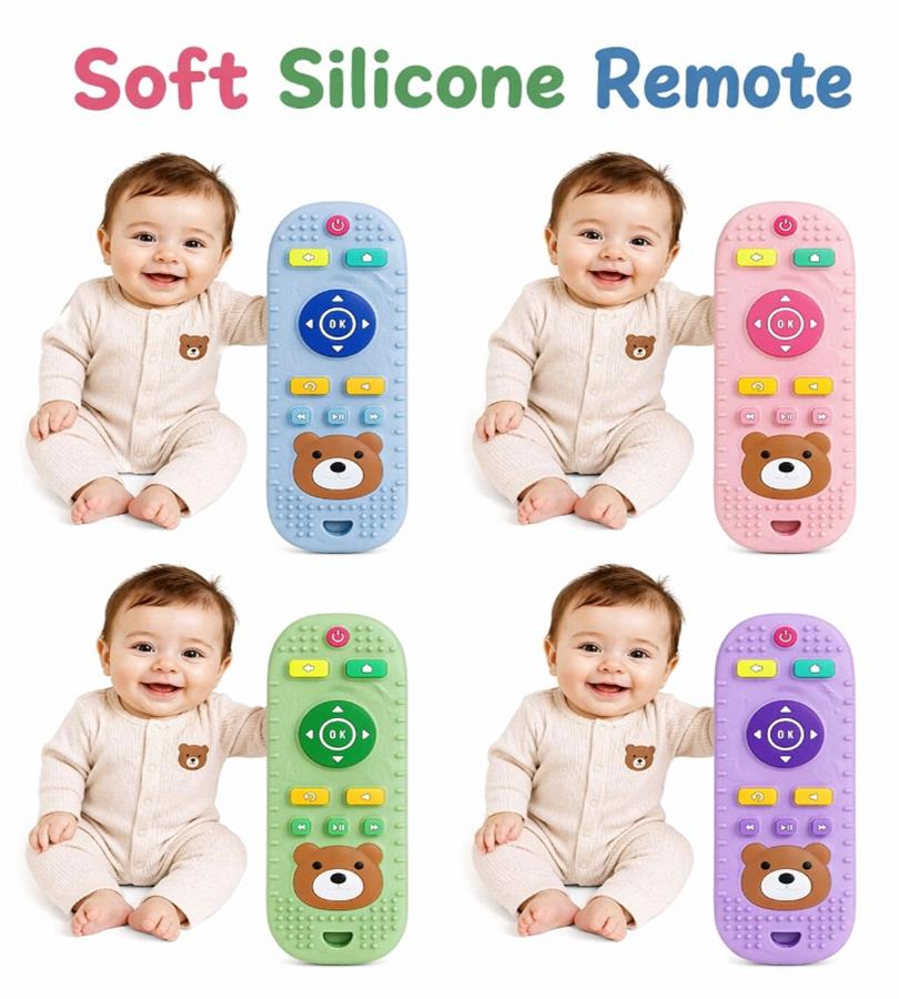 Baby Soft Silicone Toy Remote Control – BPA Free | Fun Sounds | 4 Colors | Kids Learning Toy
