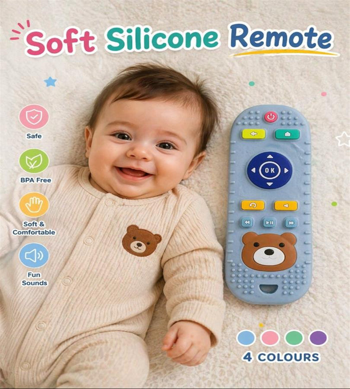 Baby Soft Silicone Toy Remote Control – BPA Free | Fun Sounds | 4 Colors | Kids Learning Toy