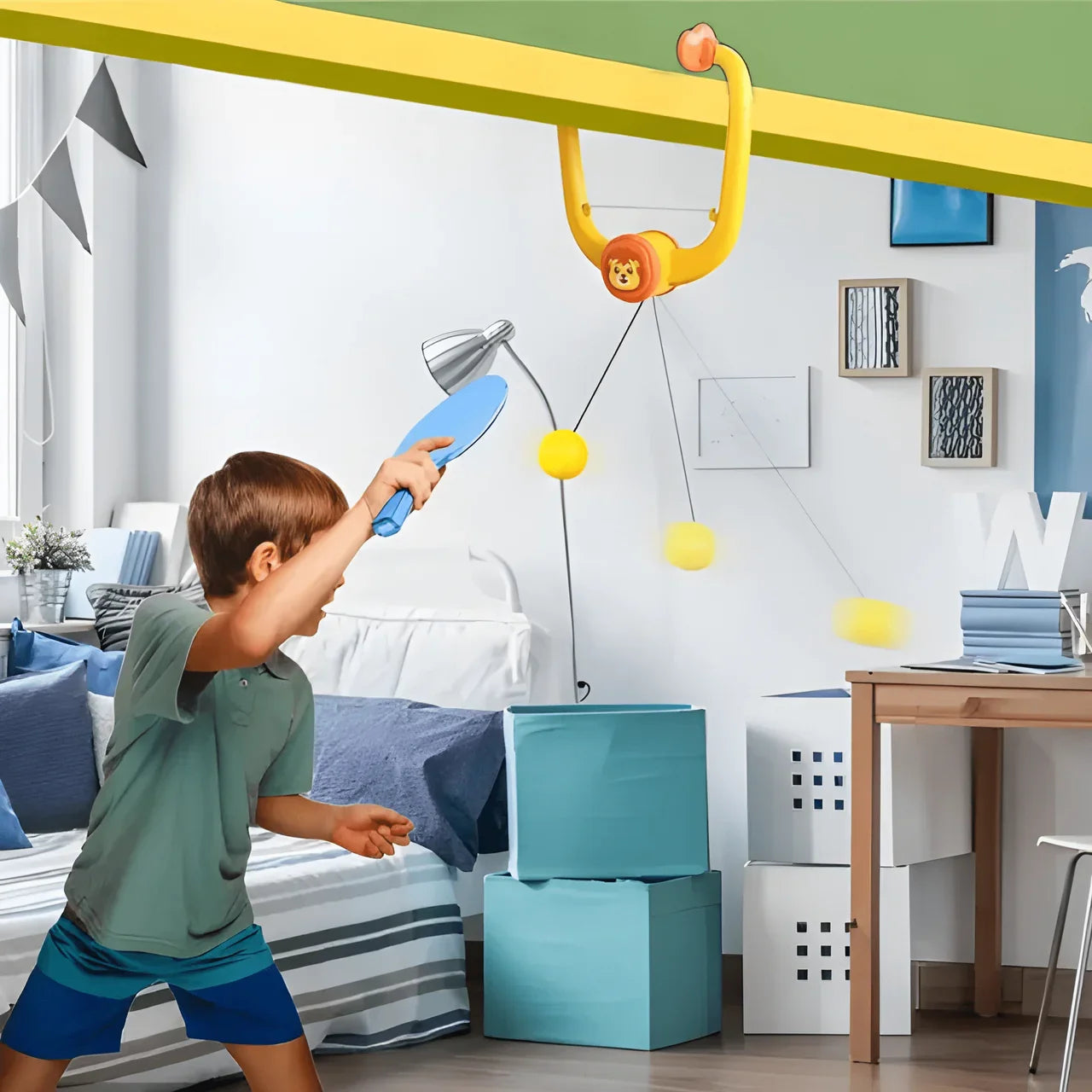 Lion Table Tennis Trainer - Hanging Indoor Ping Pong Practice Set for Kids
