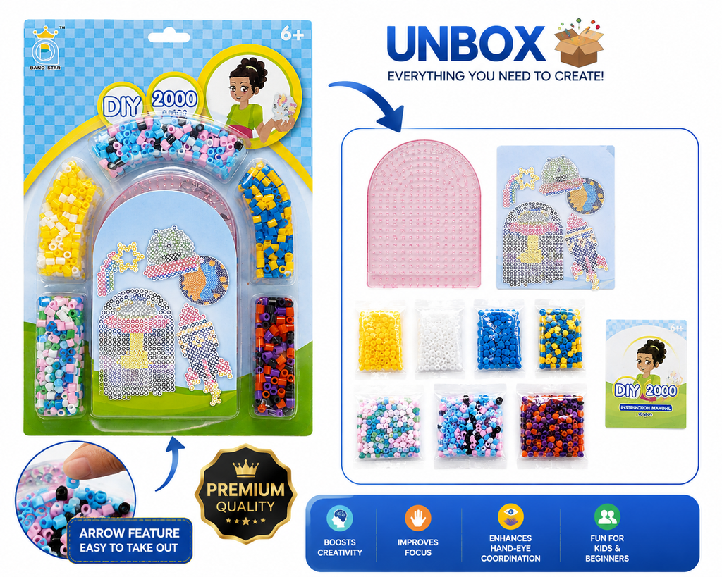 DIY 2000 Beads Craft Kit for Kids – Creative Educational Art & Craft Making Set 6+